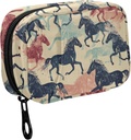 Fustyad Retro Kleurrijke lopende Horse Silhouette Pill Organizer voor Purse, Weekly Portable Pill Box met rits naar opslag Vitaminen Visolie Medicijnen Supplementen