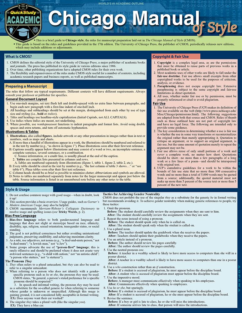 시카고 스타일 가이드라인의 매뉴얼: Quickstudy Digital Guide