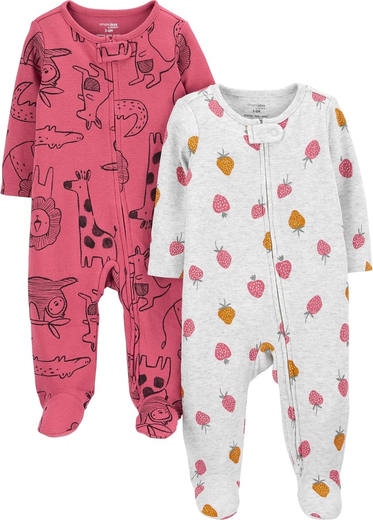 Preproste radosti Carterjeve baby-girls 2-way Zip Thermal Footed Sleep and Play, paket 2