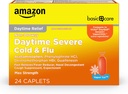 Basic Care Daytime Svær Cold & Flu Relief Caplets, Medicin for Svær Cold og Flu Symptomer som Hovedpine, Feber, Hoste, Bryst & Nasal Congestion, Vapor Ice, 24 Greve