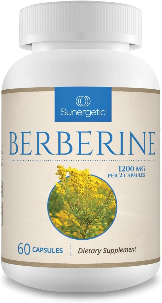 Suplemento de bereberina Premium Sunergetic - 1200mg Por Serving - Suplemento de bereberina HCL No GMO - Soporte Inmuno- 60 cápsulas