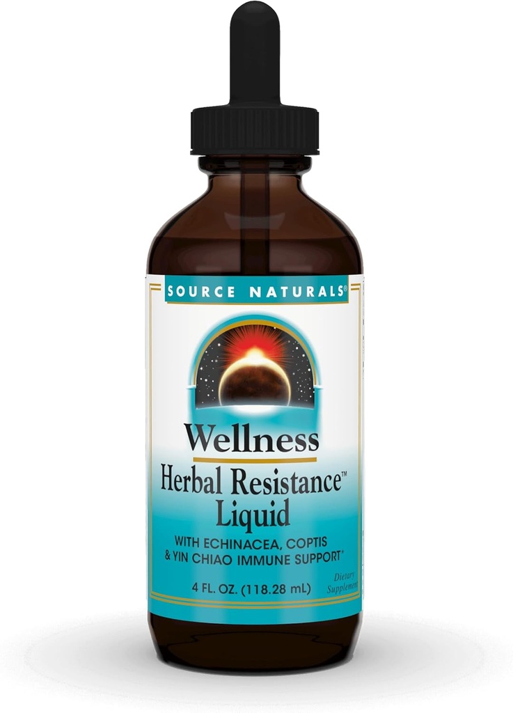 מקור Naturals Wellness Herbal Resistance Liquid Immune Defense Supplement ו- Immunity Booster with Echinacea, Elderberry ו- Wine Chiao - 4 Fluid Ozid Oz