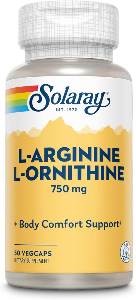 Solaray Free Form L- Arginin a Ornithin Kapsle, 50 Počet
