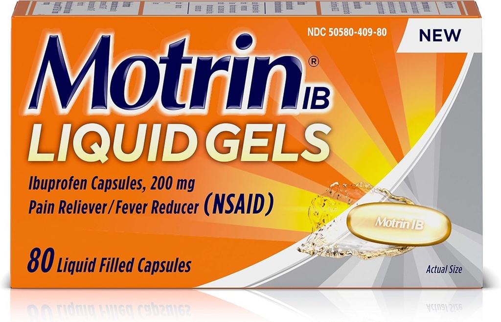 Motrin Liquid-Gels 200mg Ibuprofen, 80 Tel per fles