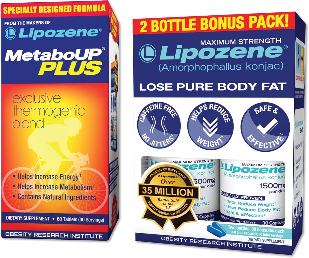 Lipozene Weight Loss Pills Double Pack and MetaboUp Plus Thermogenic Supplement - Appetite Suppressant