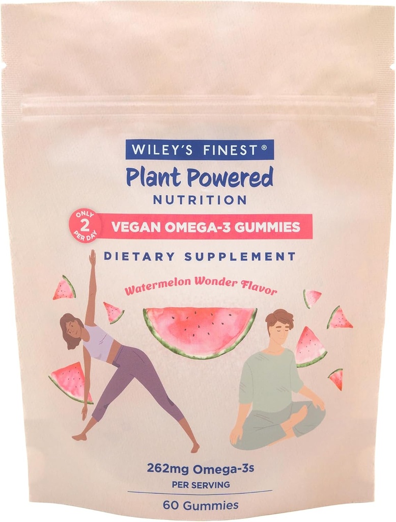 Wiley'S Finest Vegan Omega-3 Gummie - Natürlicher Zucker - Vegetarische Dha, Ala & Sda - Glutenfrei - Wassermelonen Geschmack, 60 Gummie