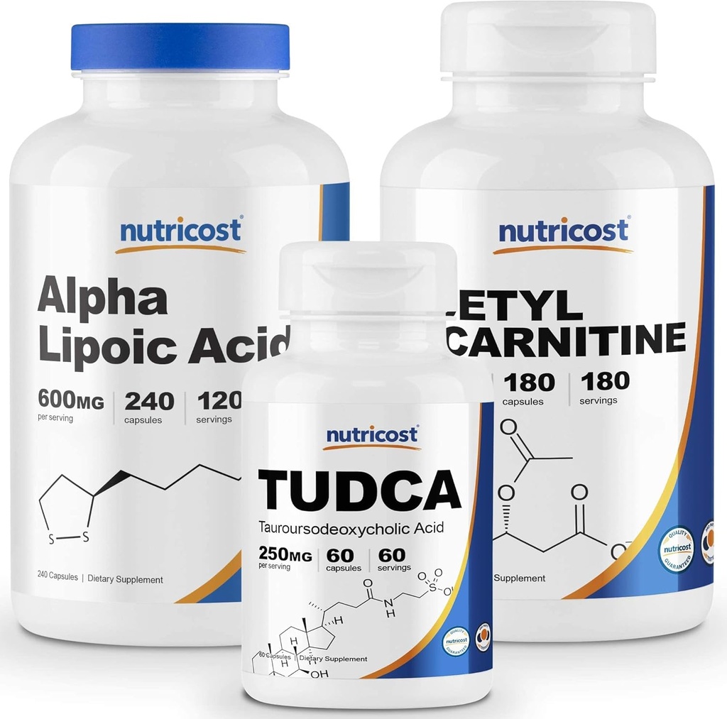 Nutricost 알파 Lipoic 산 600mg의 240의 모자 & Tudca 250mg의 60의 모자 & Acetyl L Carnitine 500mg의 180의 모자