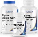 Nutricost Alpha Lipoic Acid 600 mg, 240 Caps & Tudca 250 mg, 60 Caps & Acetyl L-karnitiini 500 mg, 180 Caps