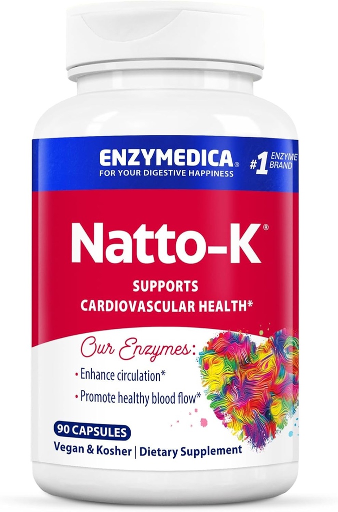 Enzymedica, Natto-K, Suplemento Nattokinase, promueve la circulación de la salud del corazón, 90 Conde