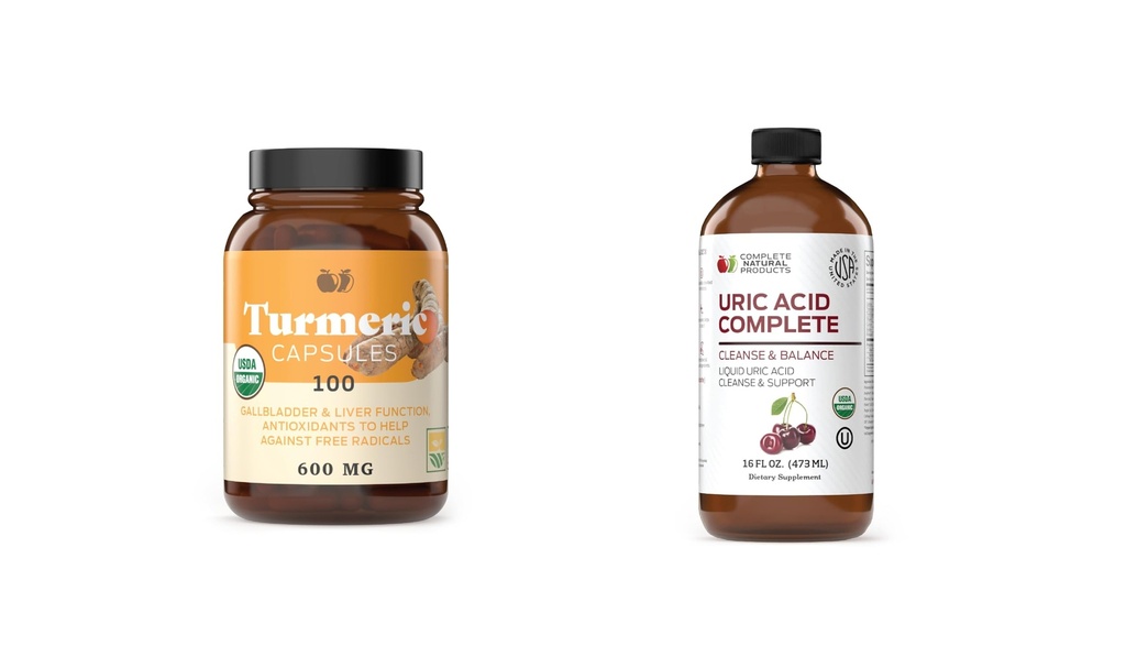Complete Natural Products Turmeric 100 Capsules & Uric Acid Complete 16oz Bundle