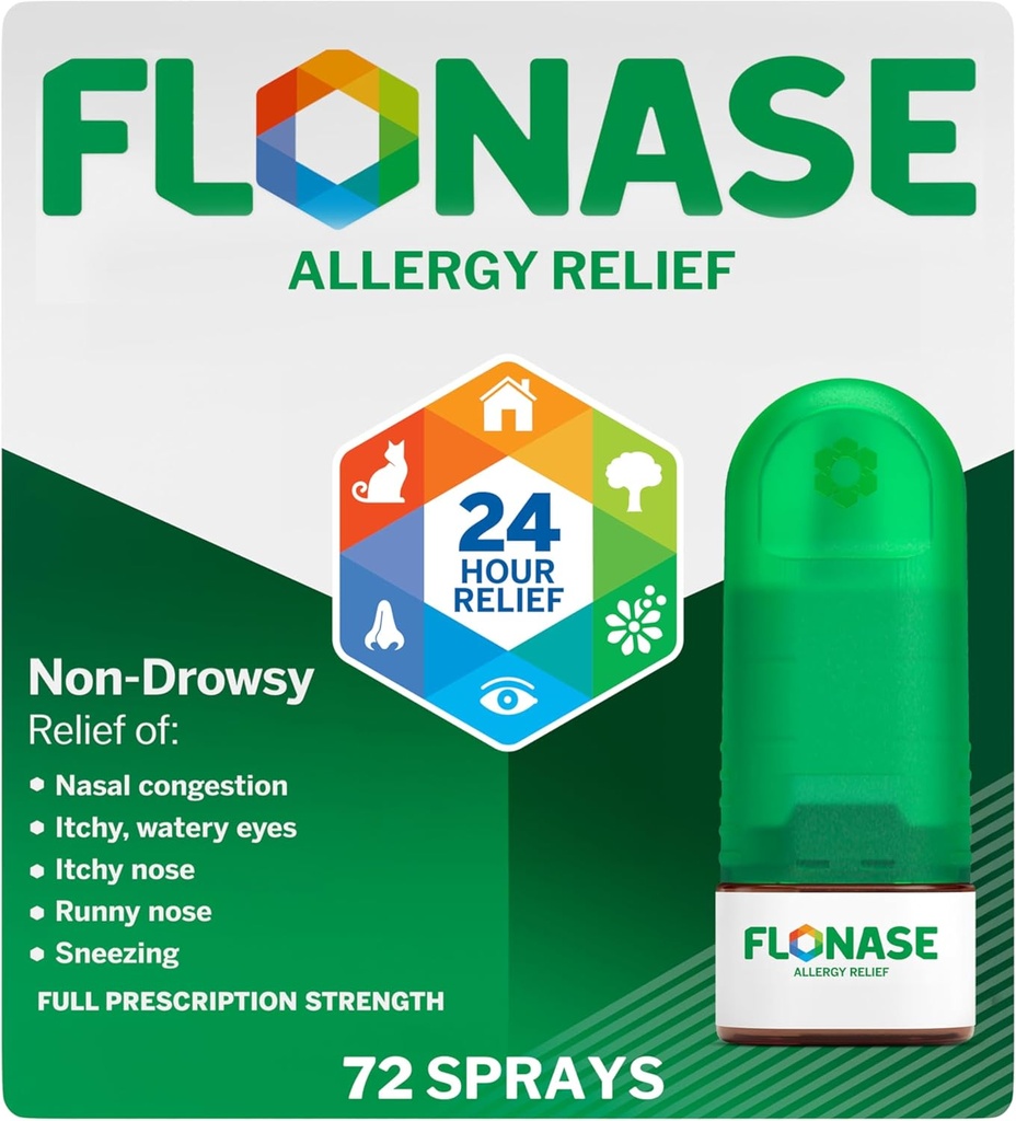 Flonase Allergy Relief Nasal Spray, 24 Hour non Drowsy Allergy Medicine, Metered Nasal Spray - 72 Sprays - Fall and Seasonal Allergy הקלה