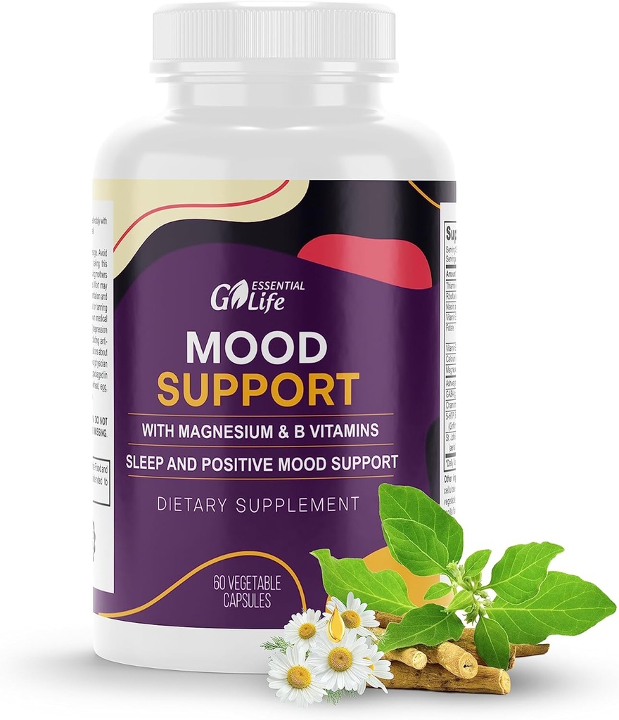 Mood Support Supplement | Calm Aid Support with Ashwagandha, GABA 5-htp, St John's Wort, Vitamin B6 ve B12 Uyku, Rahatlama ve Cortisol Manager | 60 Capsules