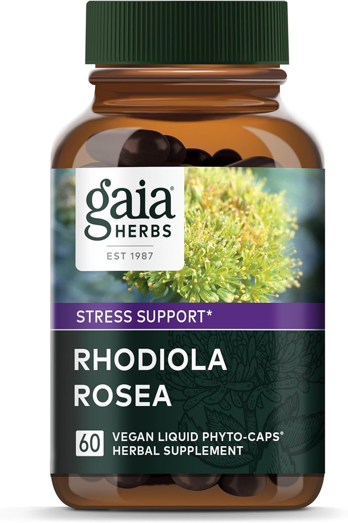 Gaia Herbs Rhodiola Rosea - Stress Support supplement Traditionally for Supporting Healthy Stamina ' Endurance - with Siberian Rhodiola Root Extract* - 60 Vegan Liquid Phyto-Capsules (30-Day Supply)
