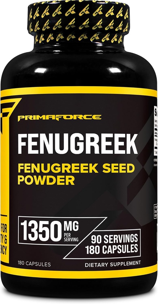 Primaforce Fenugreek Seed Capsules (180 capsules / 1350mg Por Serving, 2 Capsule Servings) - Suplemento Herbal Premium para Hombres y Mujeres, No GMO, Gluten Free Supplement