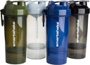 Smartshake O2GO ONE 4-Pack Protein Shaker Bottle 800 ml | 27 oz - Storage Included - Leakproof Screw-on Lid - BPA Free – Unisex - Mist Gray, Army Green, Black, Navy Blue