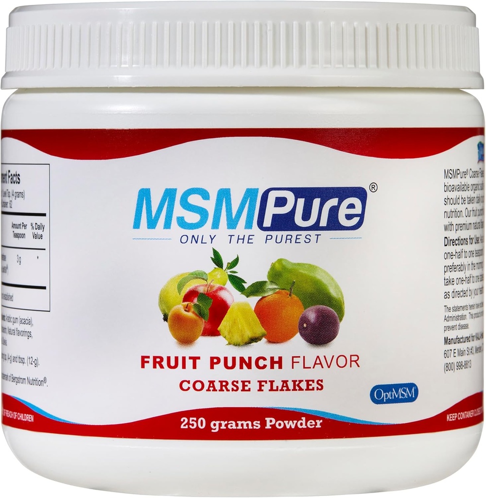 KALA HEALTH MSMPure Fruit Punch Flavored Coarse MSM Powder Flakes – US-Made MSM for Joint Health, Skin Appearance, and Hair & Nail Support – 8.8 oz, Organic Sulfur