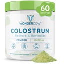 WONDERCOW Colostrum Supplement Powder for Gut Health, Immune Support & Wellness | Natural IgG Pure Whole Bovine Colostrum Superfood, Matcha, 60 Servings