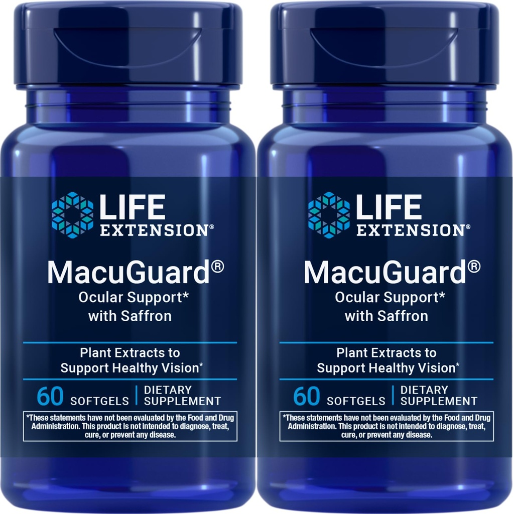 Life Extension MacuGuard Ocular Support with Saffron, 60 softgels (Pack of 2)