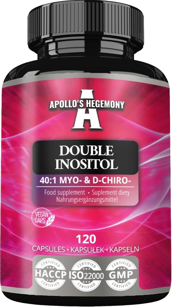 APOLLO'S HEGEMONY Double Inositol Vegan Capsules - Myo-Inositol + D-Chiro-inositol в Optimal 40:1 Ratio - 615 мг на капсули - 4 місяці постачання - Вітамін B8 Supplement