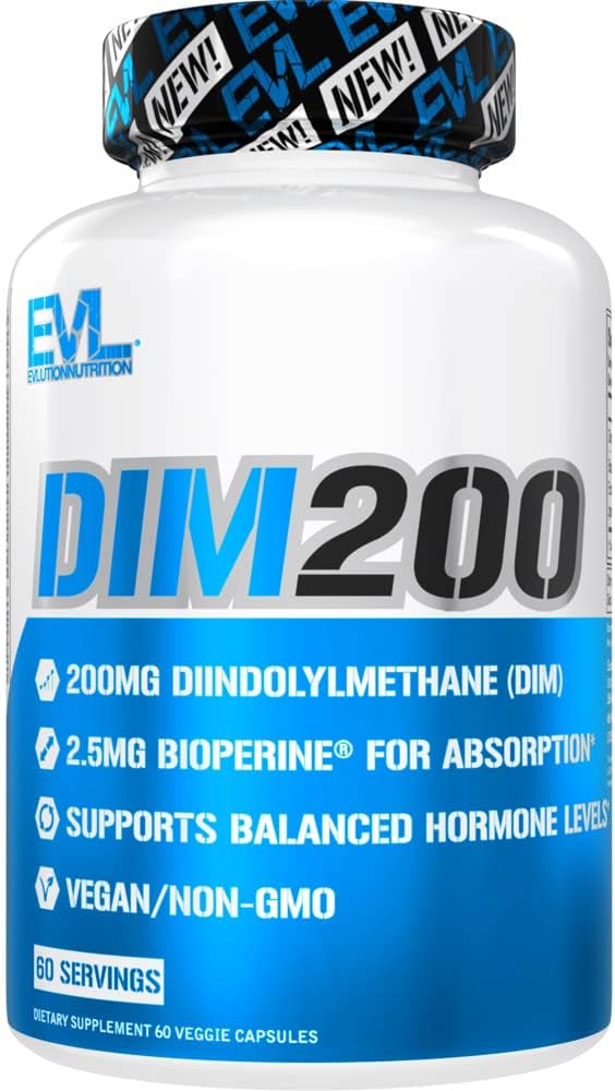 EVL Diindolyylimetaani Supplement for Men - Advanced DIM 200mg with Dim Plus Bioperine for Enhanced Absorption - Vegan non-GMO Hormoni Balance Supplement for Enhanced Energy Mood and Performance