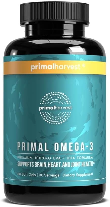 Primarna žetev Omega 3 ribje olje dopolnila, 30 Serving Soft Gels Kapsule w/ 1000mg EPA + DHA dopolnila, Brez ribjih ogorkov Non-GMO Omega 3 Maščobne kisline