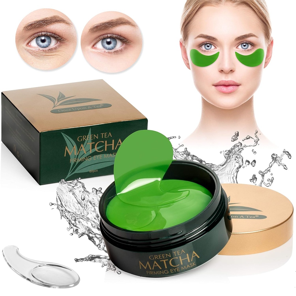 Máscara de olho Firme de Chá Verde Matcha, 30 pares Patches de colágeno para linhas finas, rugas, Sob sacos de olhos e tratamento de olhos Puffy, Pás de Gel Face que reduzem os sinais de envelhecimento