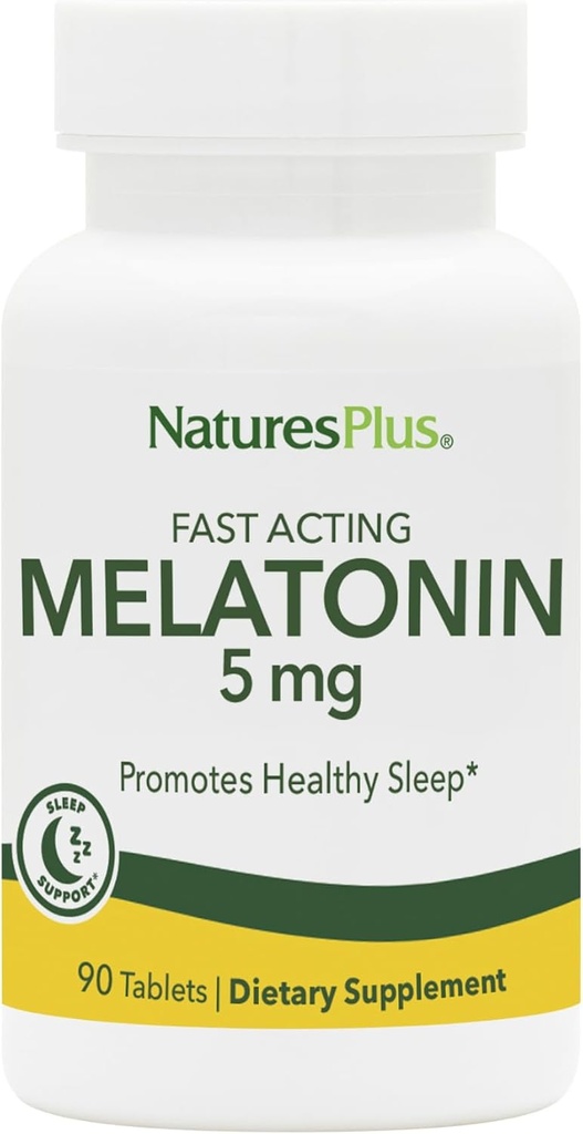 Natures Plus Melatonin 5 mg - 90 Hurtigvirkende tabletter - Vegansk, Glutenfri - 90 Serveringer