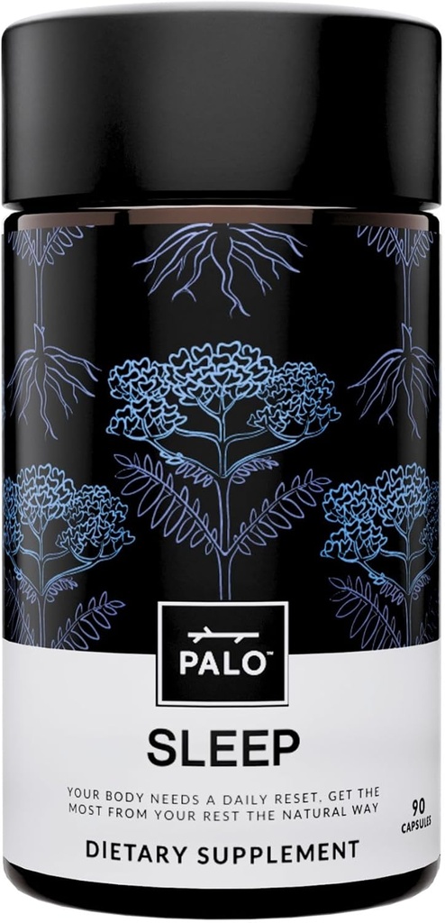 PALO Sleep & Stress Support-Free Vegan Suplement with Organic Valerian Root, L- Theanine, Magnesium, Chamomile, Lemon Balm & Passionflower - 90 Capsules