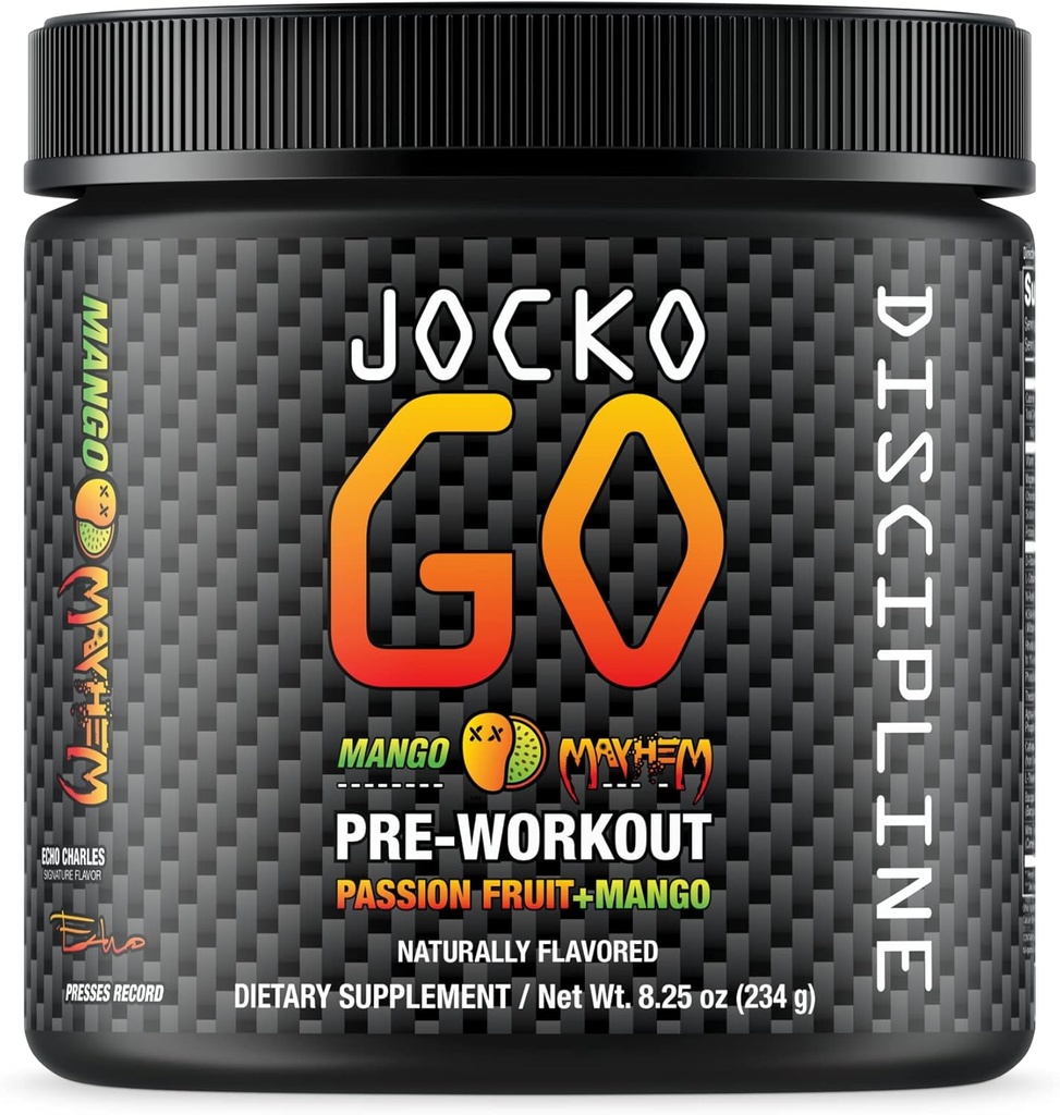 Jocko Fuel Pre Workout Powder with L-Citrulline, Nootropic & Caffeine for Endurance & Stamina - Keto, 낮은 설탕 혼합 거리 실행, 사이클링, Jiu Jitsu - 30 서빙 (Mango)