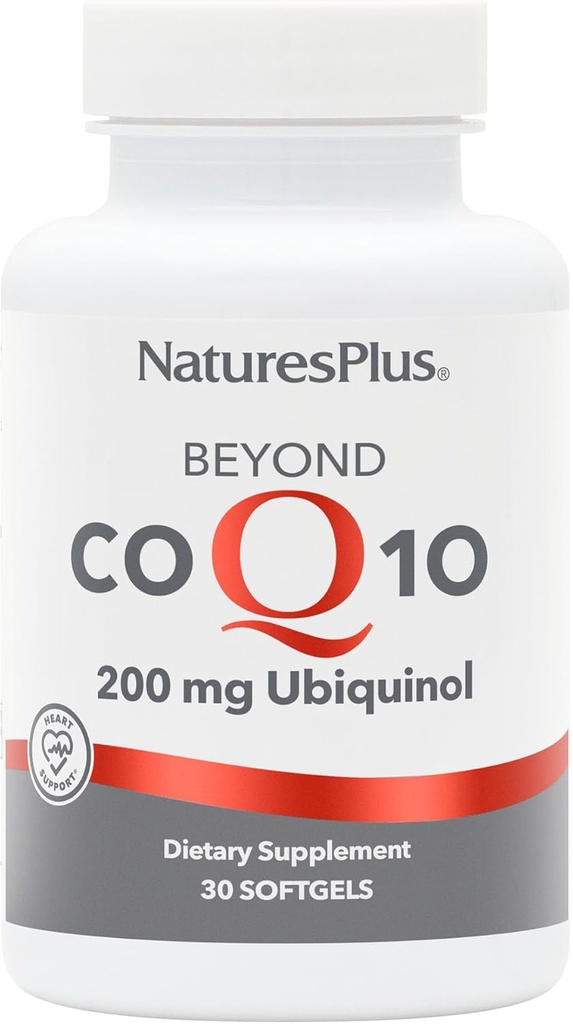 Natures Plus Bortom Q10-200 mg Ubiquinol - 30 Lätt att svälja Softgels - Hög styrka, hög absorptionstillägg, främjar hjärthälsa, antioxidant - 30 portioner