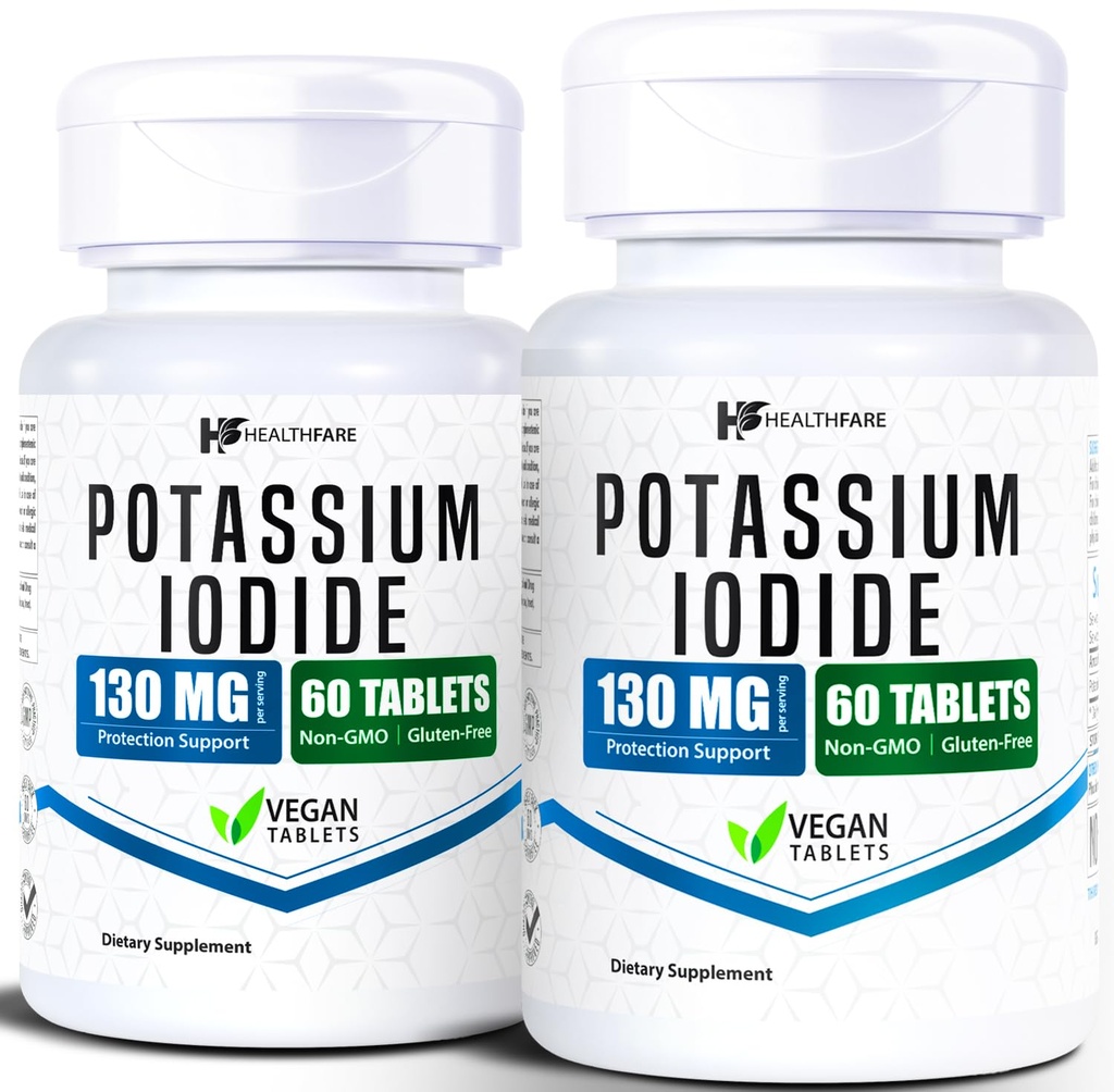 HealthFare Potassium Iodide Tablets | 130 mg | 120 Fast-Dissolving Tablets (2 Pack) | Ki Pills | Long Shelf Life | Non-GMO