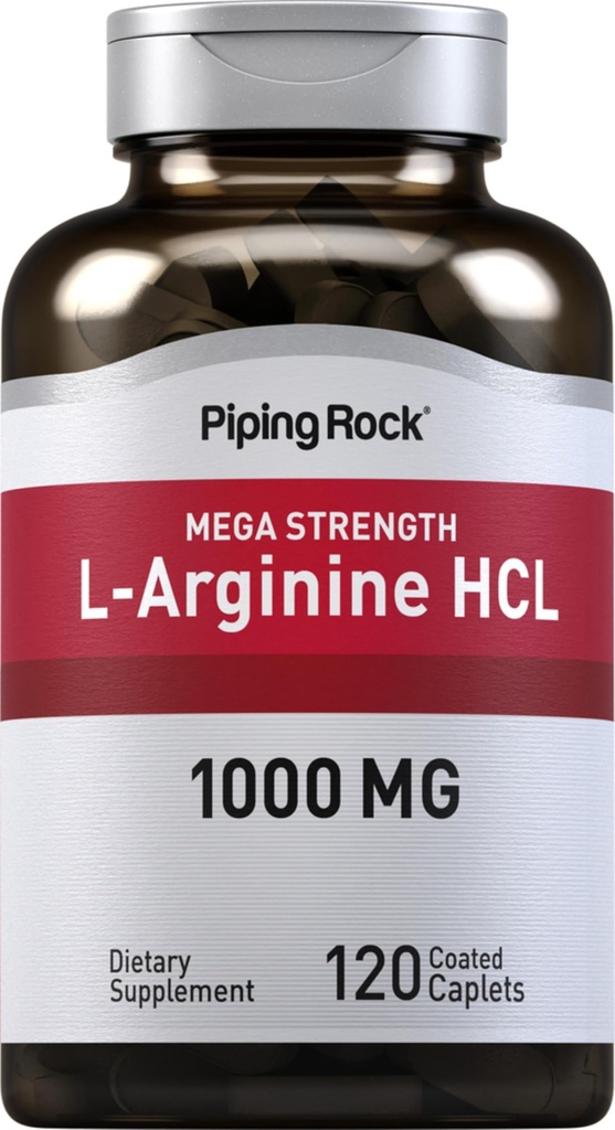 Piping Rock L-Arginine HCl 1000mg | 120 Caplets | Supplement for Men and Women | Mega Strength | Vegetarian, Non-GMO, Gluten Free