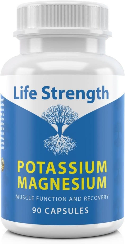 Livsstyrke Magnesium Kalium Kompleks Supplement - 90 kapsler - høy absorpsjon Magnesium Støtte Vaskulær Helse & Ben Cramp
