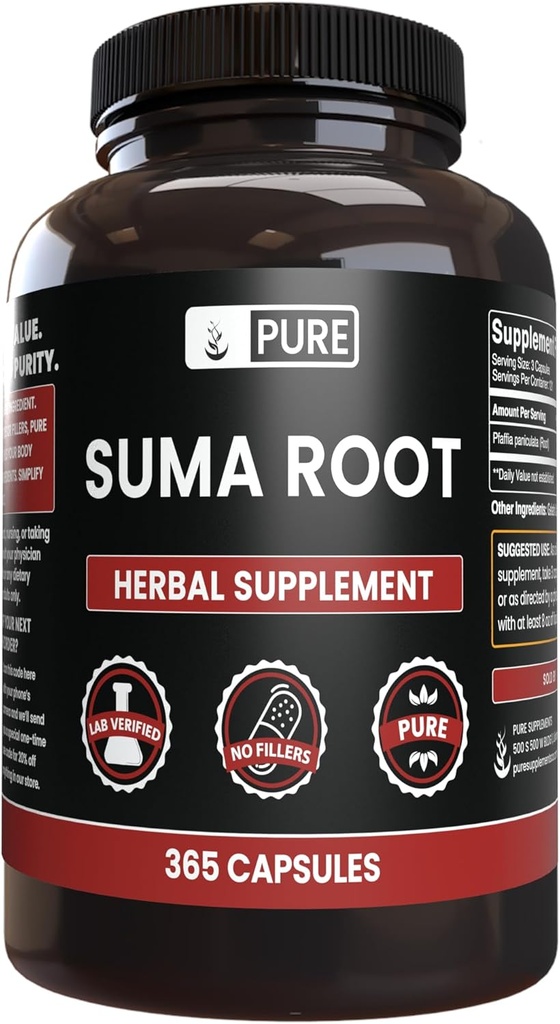 PURE ORIGINAL INGREDIENTS Suma Root (365 kapsel), No Magnesium eller Rice Fillers, Always Pure, Lab Verified