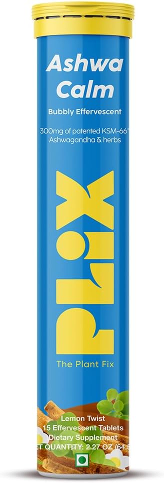 PLIX - A PLANT FIX KSM- 66 Ashwagandha 300mg Effervescent kiegészítők stressz, Mood & Energy Support a D3 & Brahmi - 15 Vegan, Non-GMO, gluténmentes tabletta, csomag 1