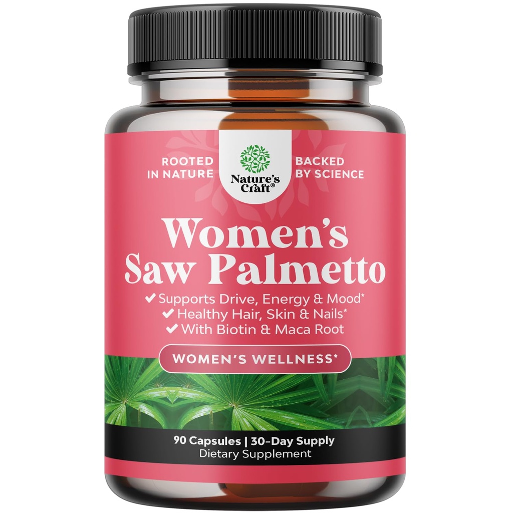 Saw Palmetto for Women 500mg - DHT Blocker for Women 30-Day Supply - Hair Vitamins for Hair Loss Supplement - Saw Palmetto Extract Capsules with Maca Root & Biotin - 90 Count