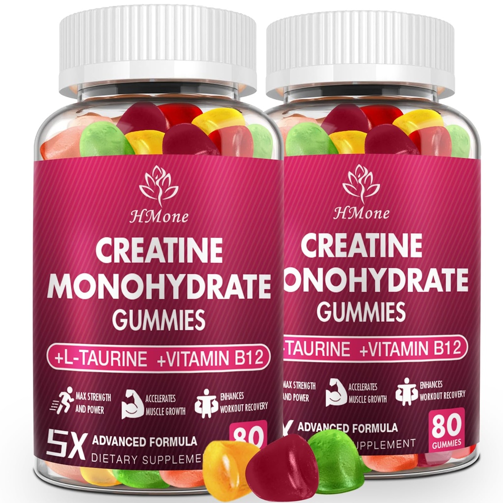 Creatine Monohydrate Gummies - 5g for Men & Women, 160 Count and Creatine Chewable Supplements for Muscle Gain, Muscle Strength, Energy Boost, and Muscle Builder, Sugar Free, Vegan