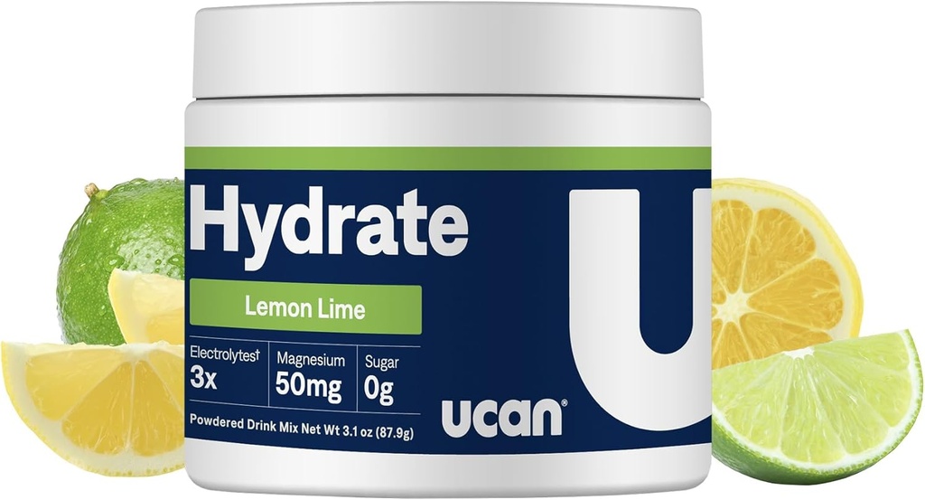 UCAN Hydrate Electrolite Drink Mix (Lemon- Lime, 30 Servings) Sugar-Free, Keto- Friendly, Vegan, Non-GMO, Gluten- Free Electrolite Powder dengan Potassium & Magnesium for Runners & Athletes