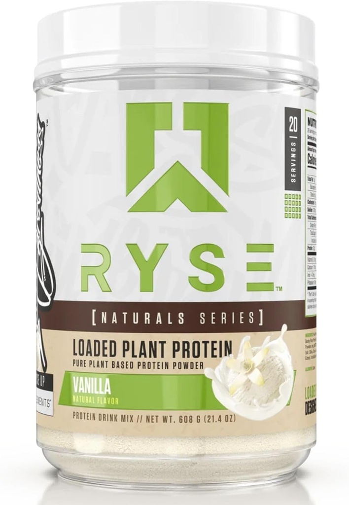 RYSE Loaded Plant Protein - Vanilla - 20g di polvere di proteine vegetali vegana naturale di Pea, ceci e riso d'orzo - Nessun colore artificiale, aromi o dolcificanti - 20 Serve