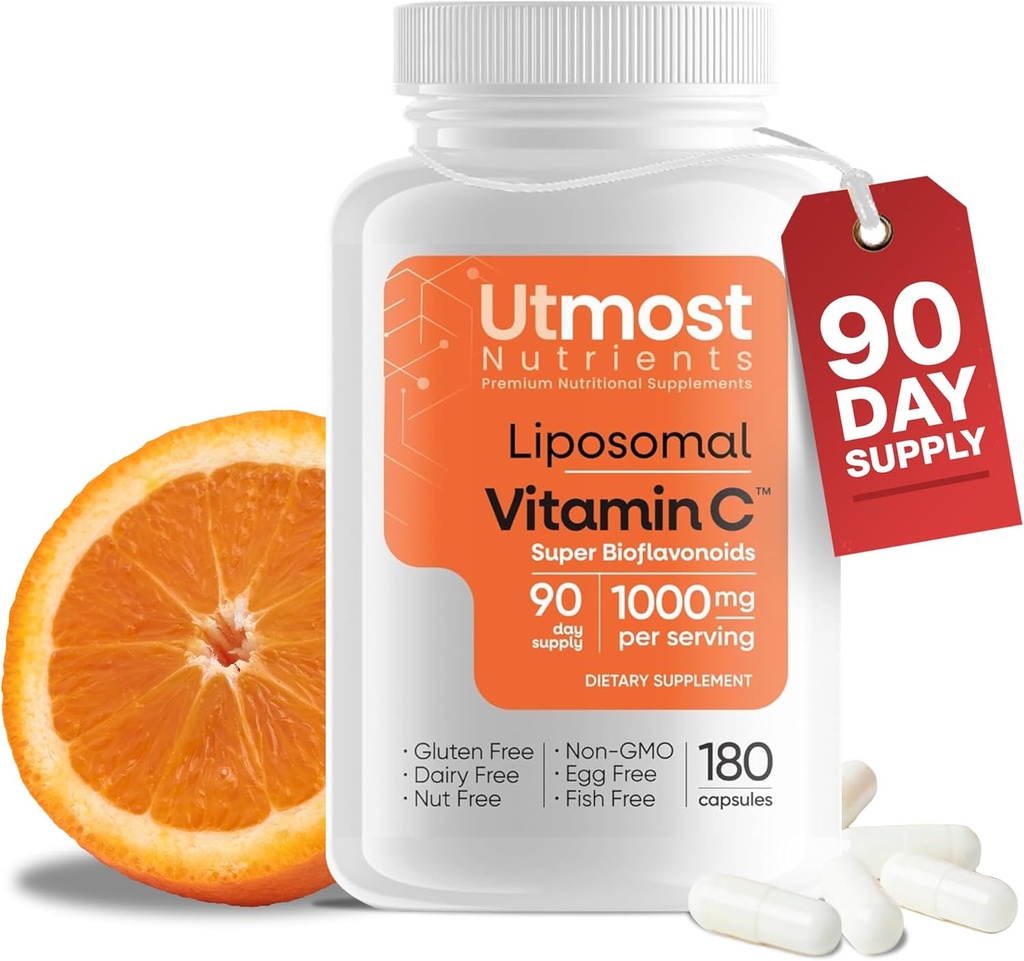 Liposomal Vitamin C - 1000MG VIT C & 100MG Super Bioflavonoid Complex for Enhanced Wellness | Antioxidant Supplement with Natural Raw Ingredients for Adults | Advanced Support | Non-GMO (180 capsules)