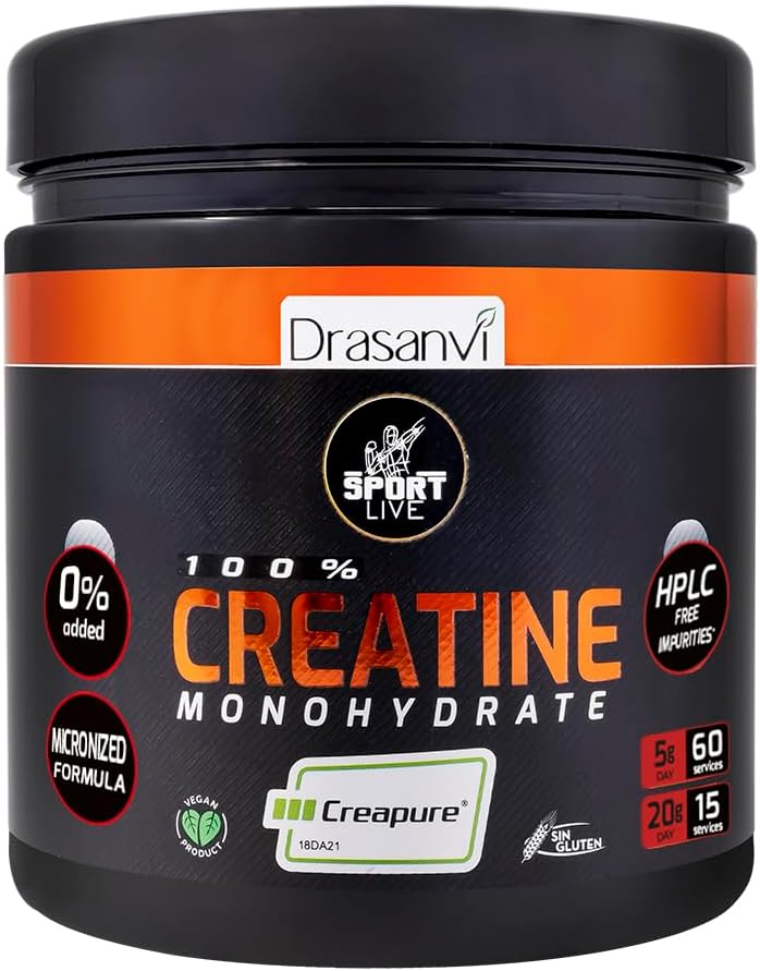 DRASANVI Sport Live 10.58 Ounce Creatine Monohydrate Powder - Stärker och ökar dina muskler - utan allergener - neutral smak - ren och effektiv komposition