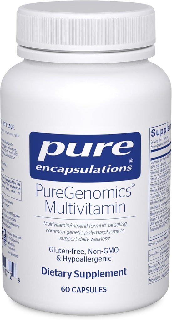 Pure Encapsulations PureGenomics Multivitamine - Supplement to Support Nutriënt Requirements of Common Genetic Variations - with Vitamine A,B,C,D,E, K & Minerals - 60 Capsules