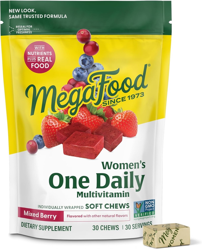 MegaFood Women 's One Daily Multivitamin Soft Chews - Multivitamin til kvinder med folat, B6-vitamin, B12, Biotin, D-vitamin - lækker blandet berry flavor - Vegetarisk, ikke-GMO - 30 tygger