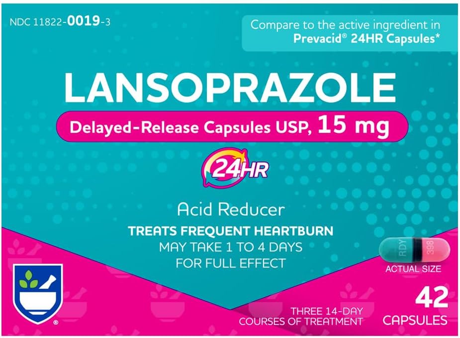 Rite Aid Lansoprazol 15mg - 42 kapszula, savcsökkentő késleltetett kiadás kapszula USP, Heartburn Relief és Acid reflux, akár 24 órás megkönnyebbülés