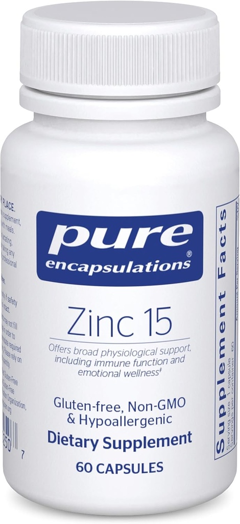 Pure Encapsulations Zinc 15 mg - Zinc Picolinate Supplement for Immune System Support, Growth &amp; Development - for Wound Healing - 60 Capsules
