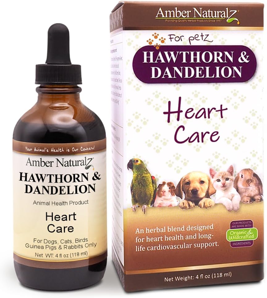 Amber NaturalZ Hawthorn & Dandelion Herbal Supplement for Dogs, Cats, Birds, Rabbits, and Guinea Pigs | Supports Heart Health, Circulation, and Fluid Balance | Natural Cardiovascular Care