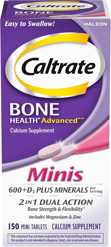 Caltrate Minis 600 Plus D3 Plus Minerals Calcium e Vitamina D Supplemento Tablets, Bone Salute e Minerale Supplemento per Adulti - 150 Conte