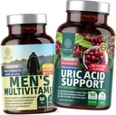 Nutrition N1N Premium Uric Acid Support et multivitamines pour hommes, tous les suppléments naturels pour soutenir les niveaux d'énergie, la santé de la prostate et les fonctions de tract urinaire, 2 packs
