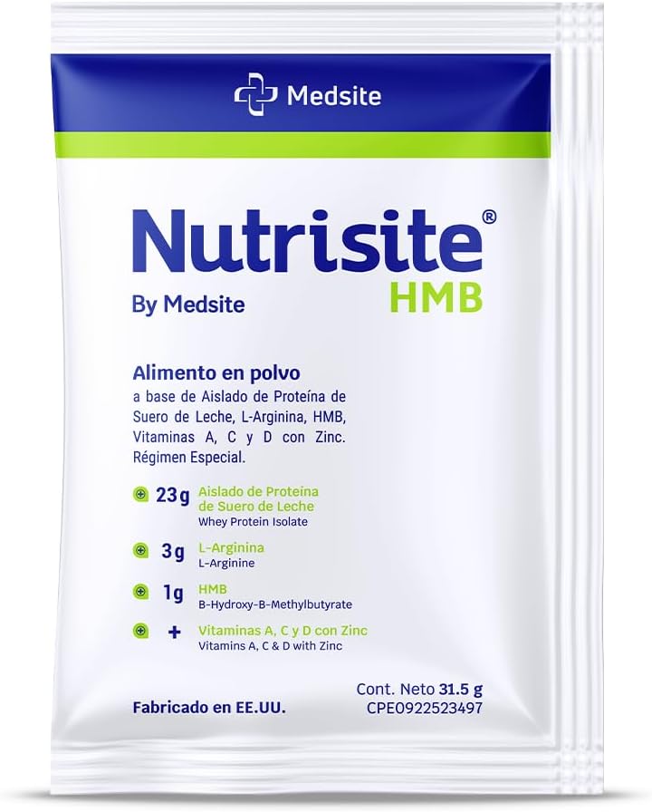 Nutrisite HMB - spesialmedisinsk formål mat, enkelt pakke - modulær pulverisert formel basert på Whey Protein Isolate, L-arginin, HMB, vitaminer A, C, D og sink - Blande med oransje juice (1.11 Oz)