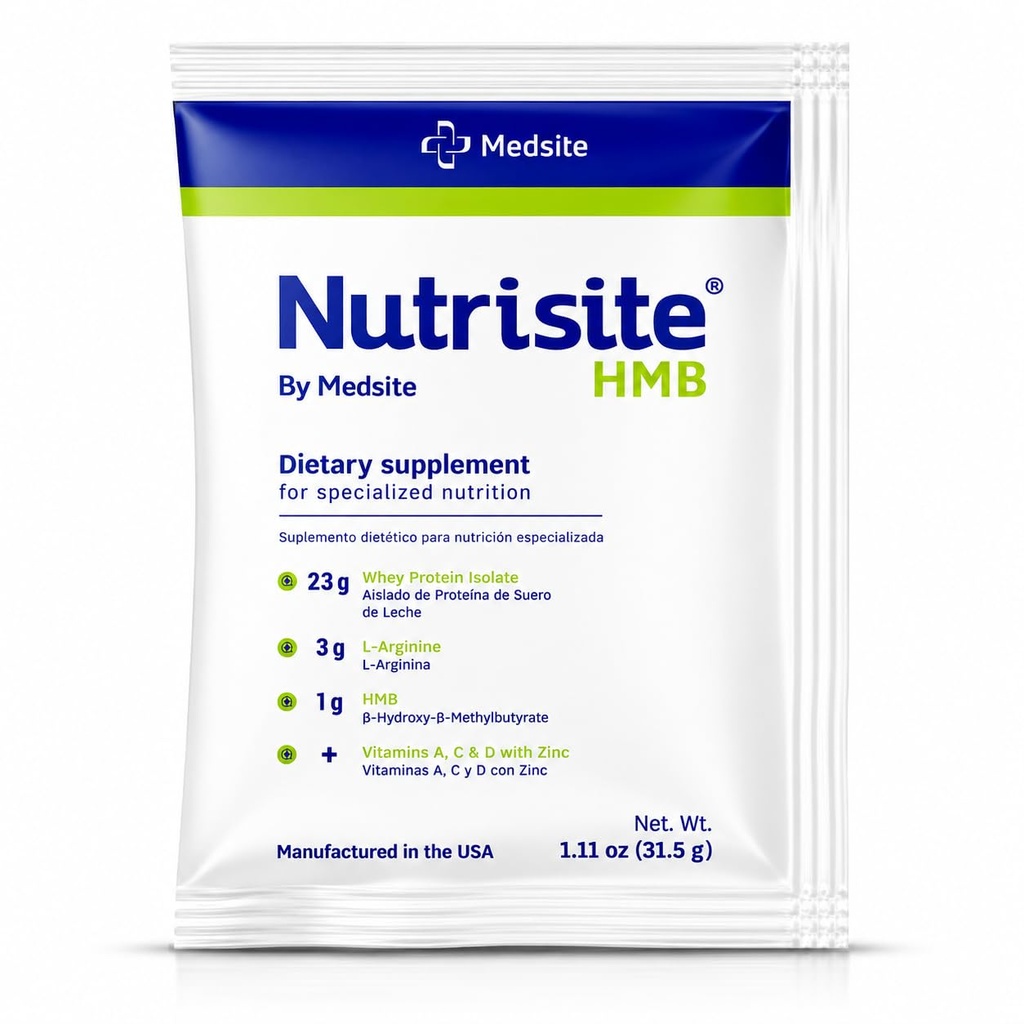 Nutrisite HMB Nutritional Protein Powder Sachets with Whey Isolate Amino Acids Vitamins A C D Zinc Immune and Muscle Support Medical Nutrition Formula (1.11 Oz)